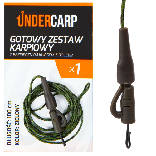 Undercarp Gotowy zestaw karpiowy z bezpiecznym klipsem z bolcem zielony 100 cm  5902721608273 UC706 Karpiowe Graty - Zdjęcie 2