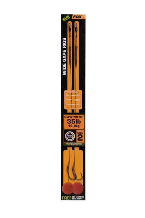 Fox Edges Wide Gape 2 - 35 lb Camotex Semi Stiff (2 szt.) - gotowy przypon karpiowy CCR175 Karpiowe Graty - Zdjęcie 2