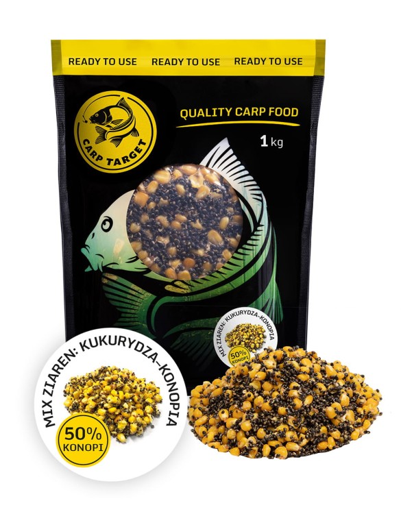 Carp Target MIX Ziaren Wędkarskich Kukurydza Konopia Zanęta / 1 kg 5901111208192 Karpiowe Graty - Zdjęcie 1