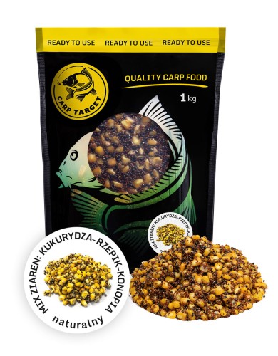 Carp Target MIX Ziaren Wędkarskich Kukurydza Konopia Rzepik Zanęta / 1 kg 5901111208215 Karpiowe Graty - Zdjęcie 1