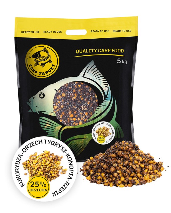 Carp Target MIX  Ziaren Wędkarskich  Kukurydza Orzech Tygrysi Konopia  Rzepik  Zanęta/ 5 kg 5901111208246 Karpiowe Graty - Zdjęcie 1