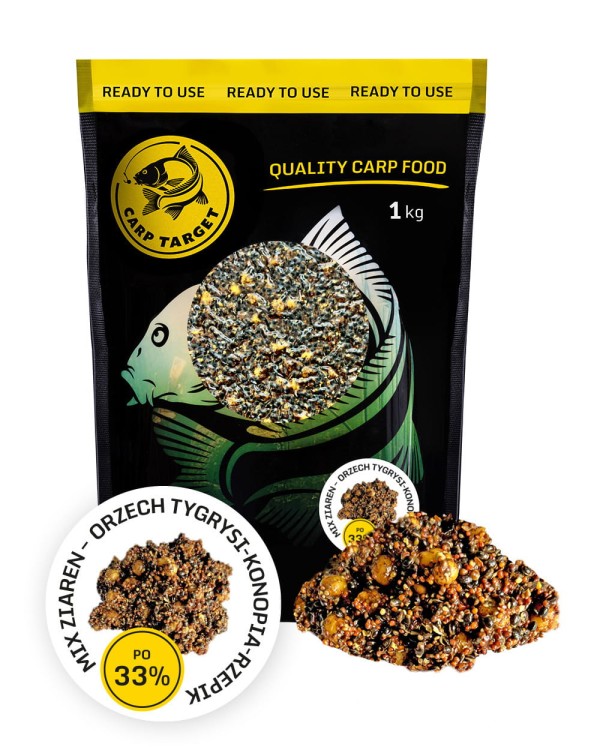 Carp Target MIX Ziaren - Orzech Tygrysi Konopia Rzepik 1 kg  Karpiowe Graty - Zdjęcie 1